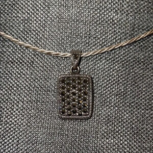 Women’s necklace charm pendant Sterling silver 925 black gemstones dainty simple